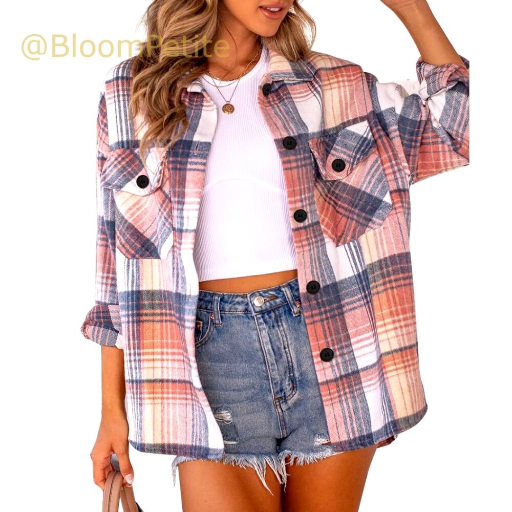 Soft Plaid Flannel Shacket, Button-Down Shirt with Chest Pockets